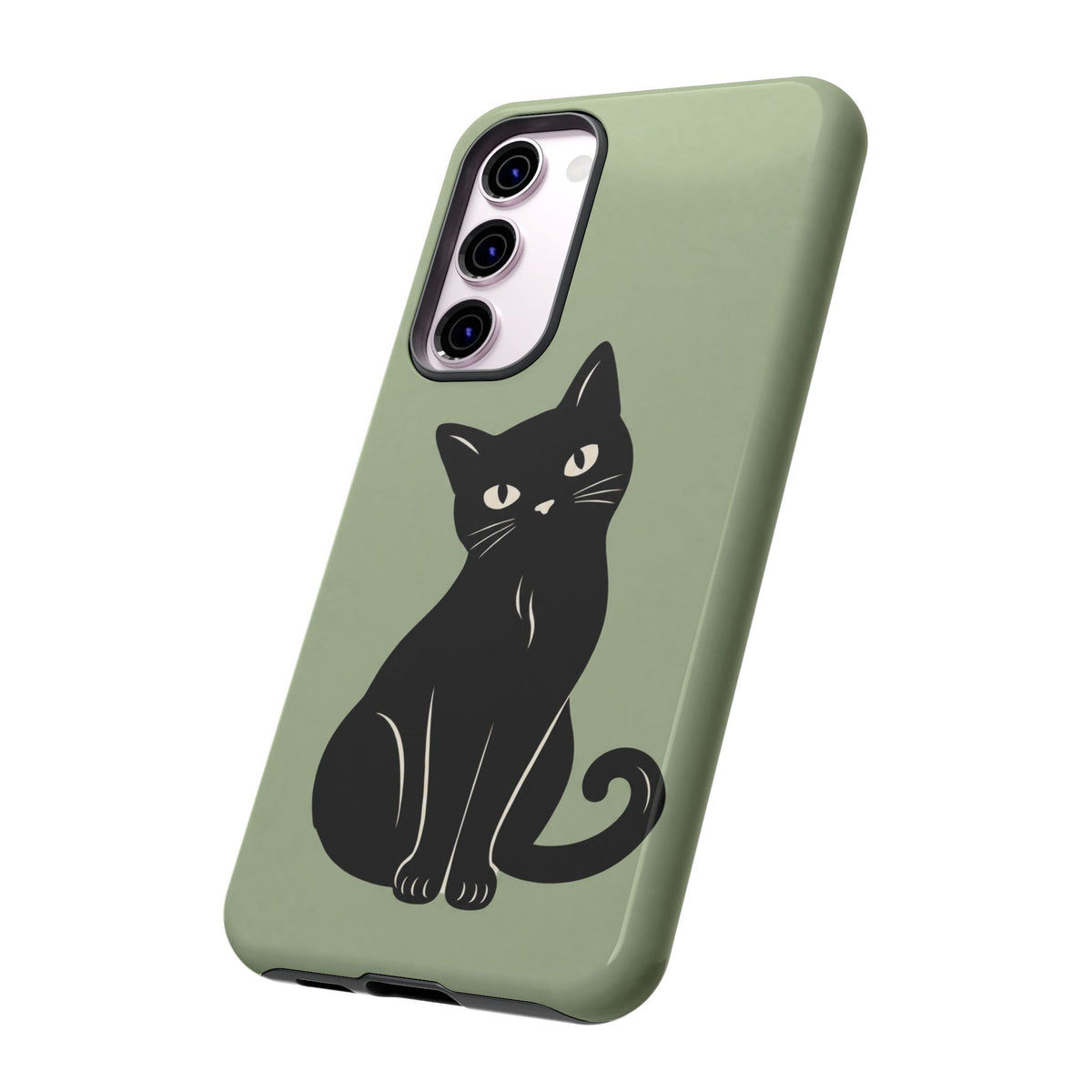 Minimalist Sage Green & Black Cat Phone Case
