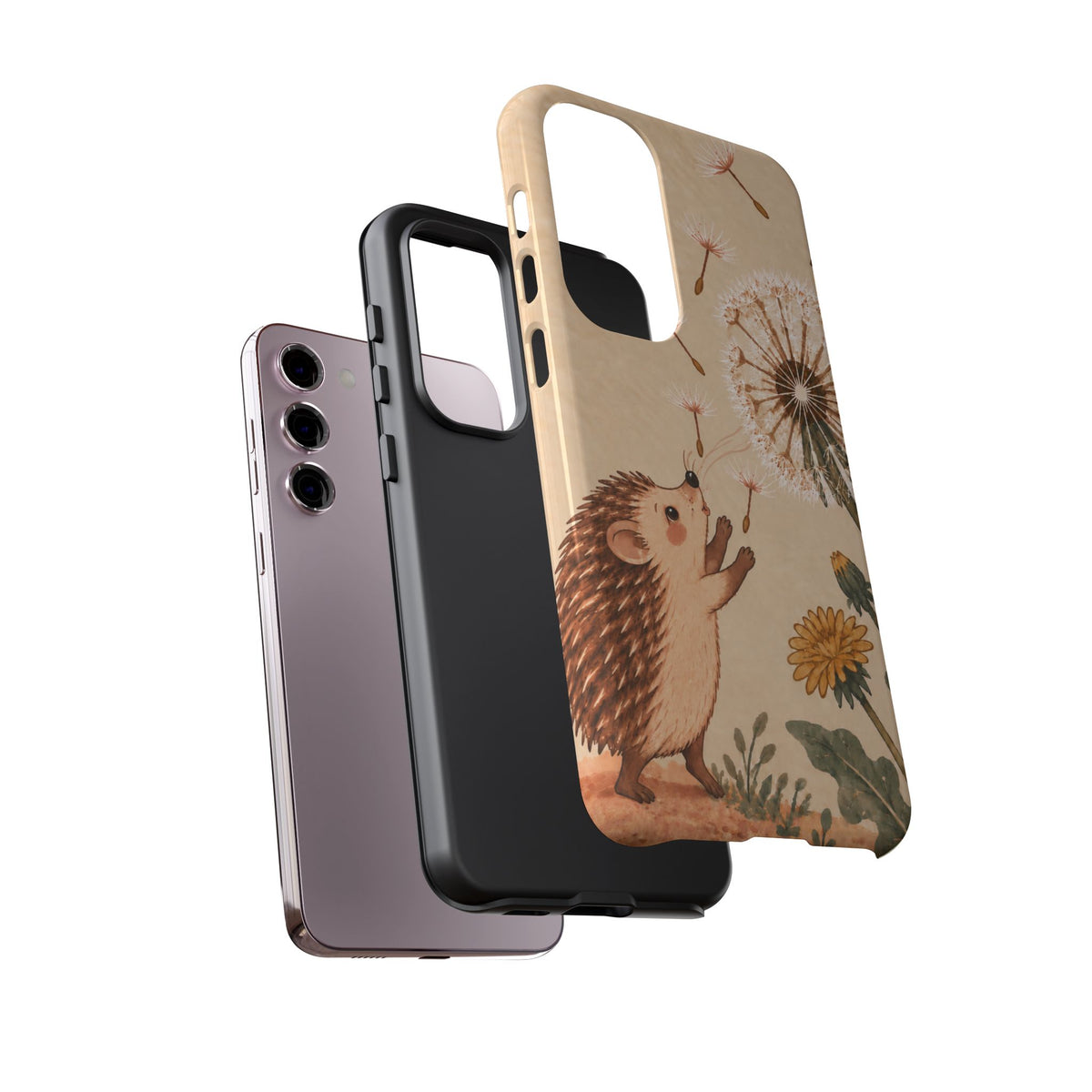 Whimsical Cream Hedgehog and Dandelion Phone Case - White Phone Case