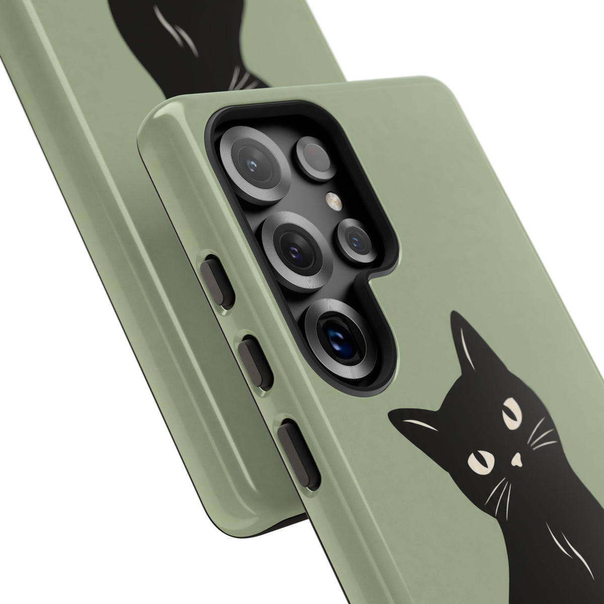 Minimalist Sage Green & Black Cat Phone Case