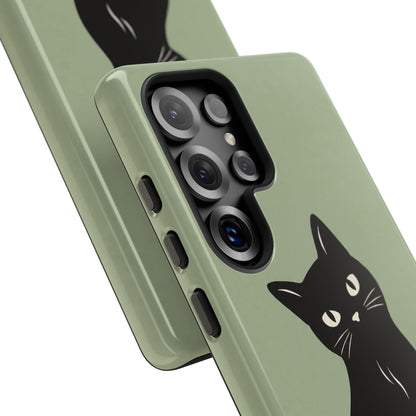 Minimalist Sage Green & Black Cat Phone Case