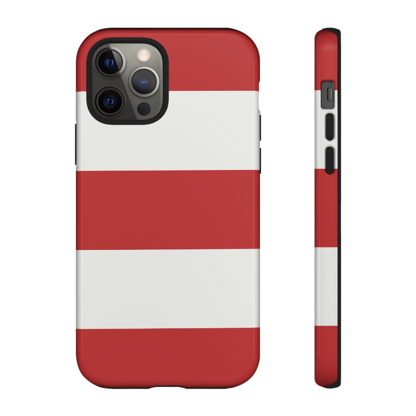 iPhone 12 Pro / Glossy Phone Case - Red & White Horizontal Stripe Pattern Phone Case