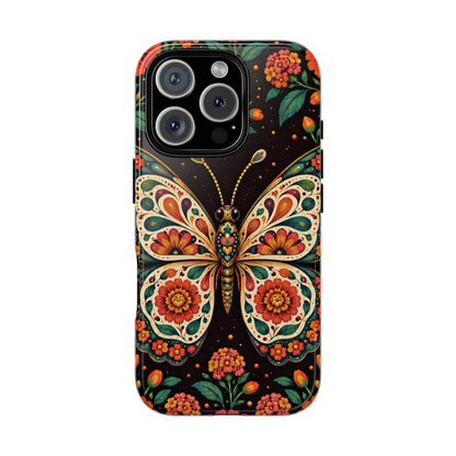 Vibrant Terracotta and Teal Calavera Butterfly Phone Case - Multicolor Phone Case - iPhone 16 Pro / Glossy