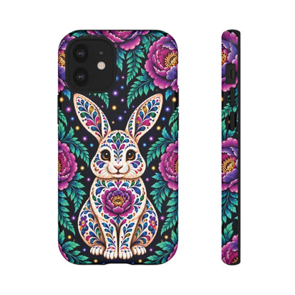 Cute Purple and Teal Calavera Bunny Phone Case - Multicolor Phone Case - iPhone 12 Mini / Glossy