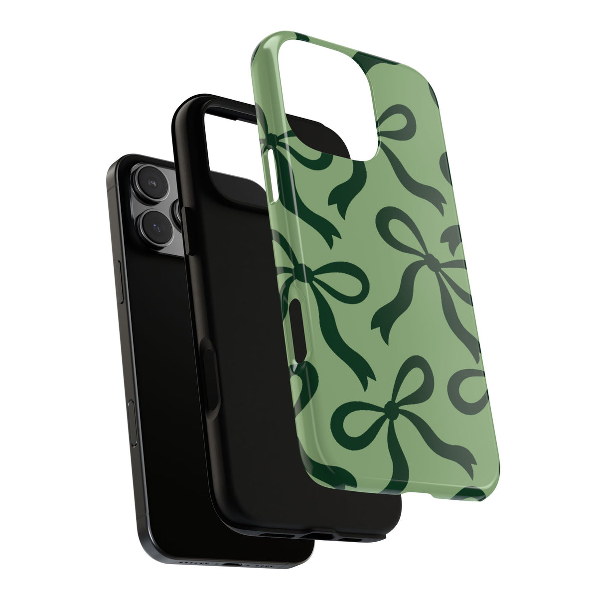 Bold Sage Green and Forest Green Bow Pattern Phone Case - Green Phone Case