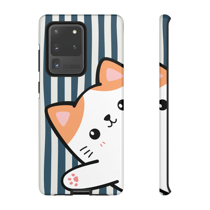 Playful Peakaboo Cat with Blue Stripe Pattern Phone Case - Blue Phone Case - Samsung Galaxy S20 Ultra / Glossy
