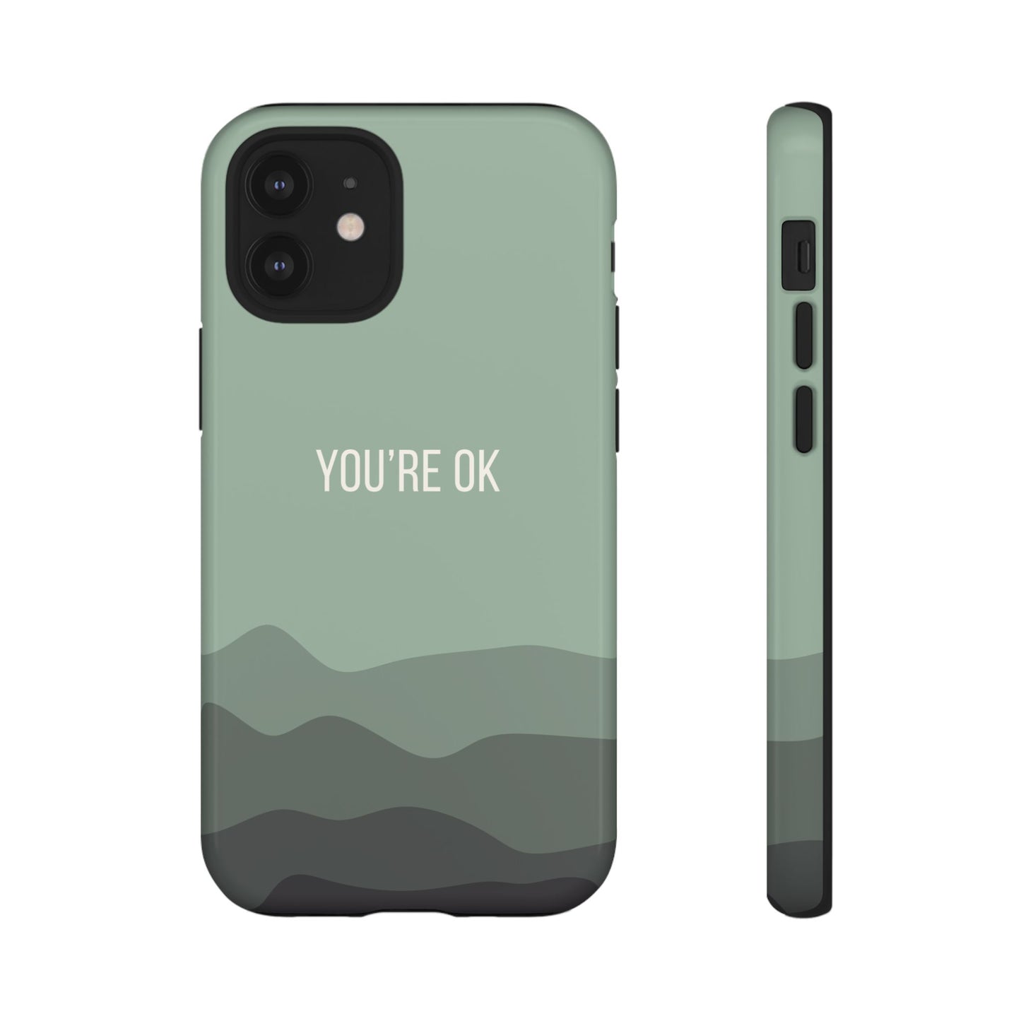 iPhone 12 Mini / Glossy Phone Case - Minimalist Green Waves ’You’re OK’ Statement Phone Case