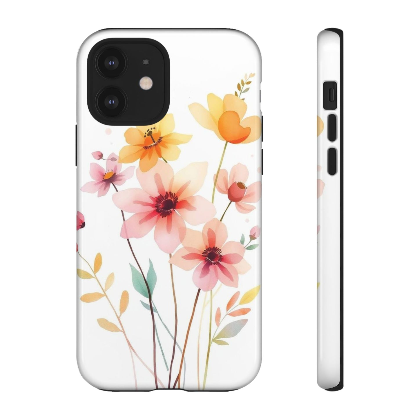 iPhone 12 / Glossy Phone Case - Boho Chic Watercolour Blooms Design Phone Case