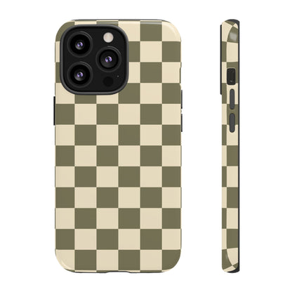 iPhone 13 Pro / Glossy Phone Case - ’Green Checkered Pattern’ Phone Case