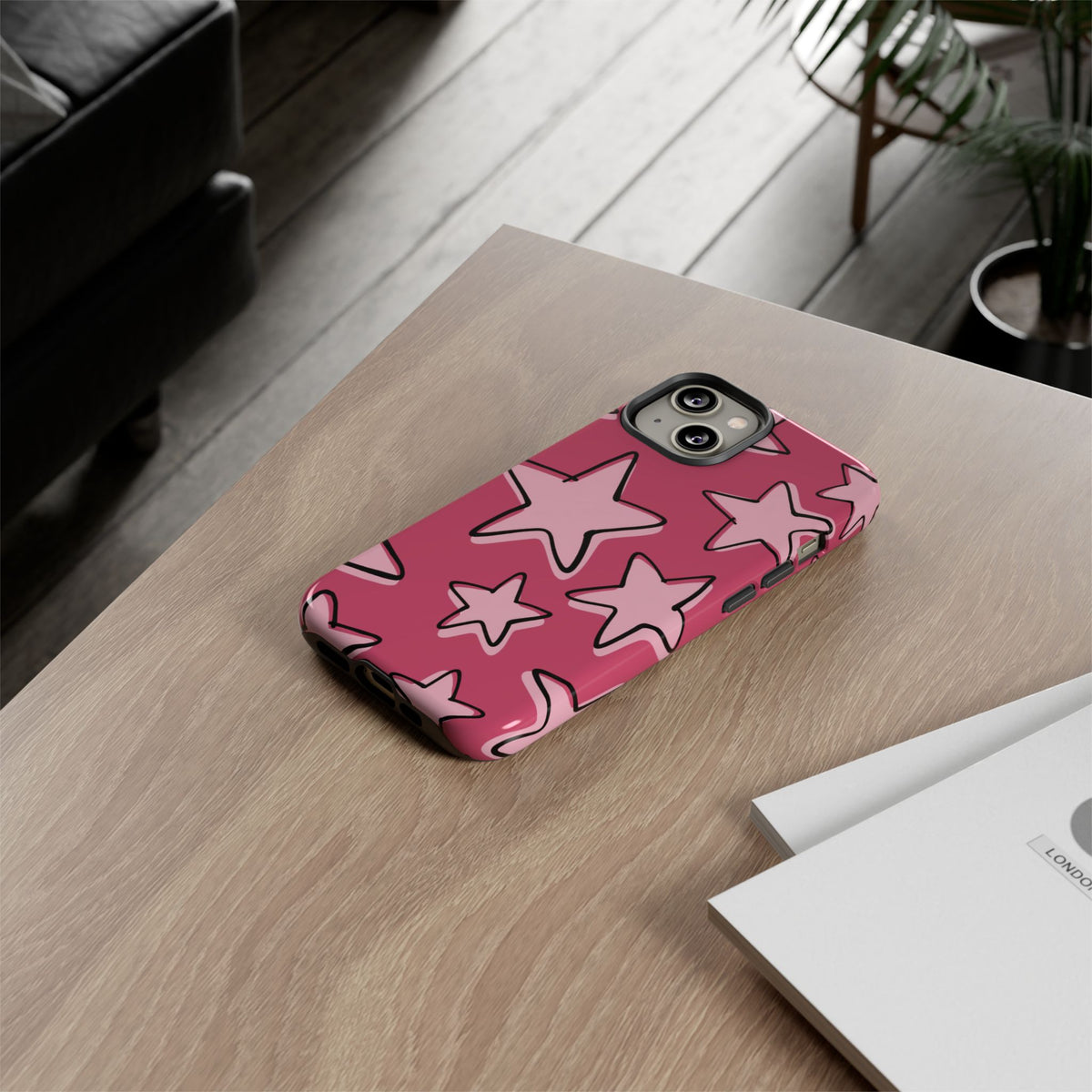 Raspberry Pink Doodle Star Phone Case