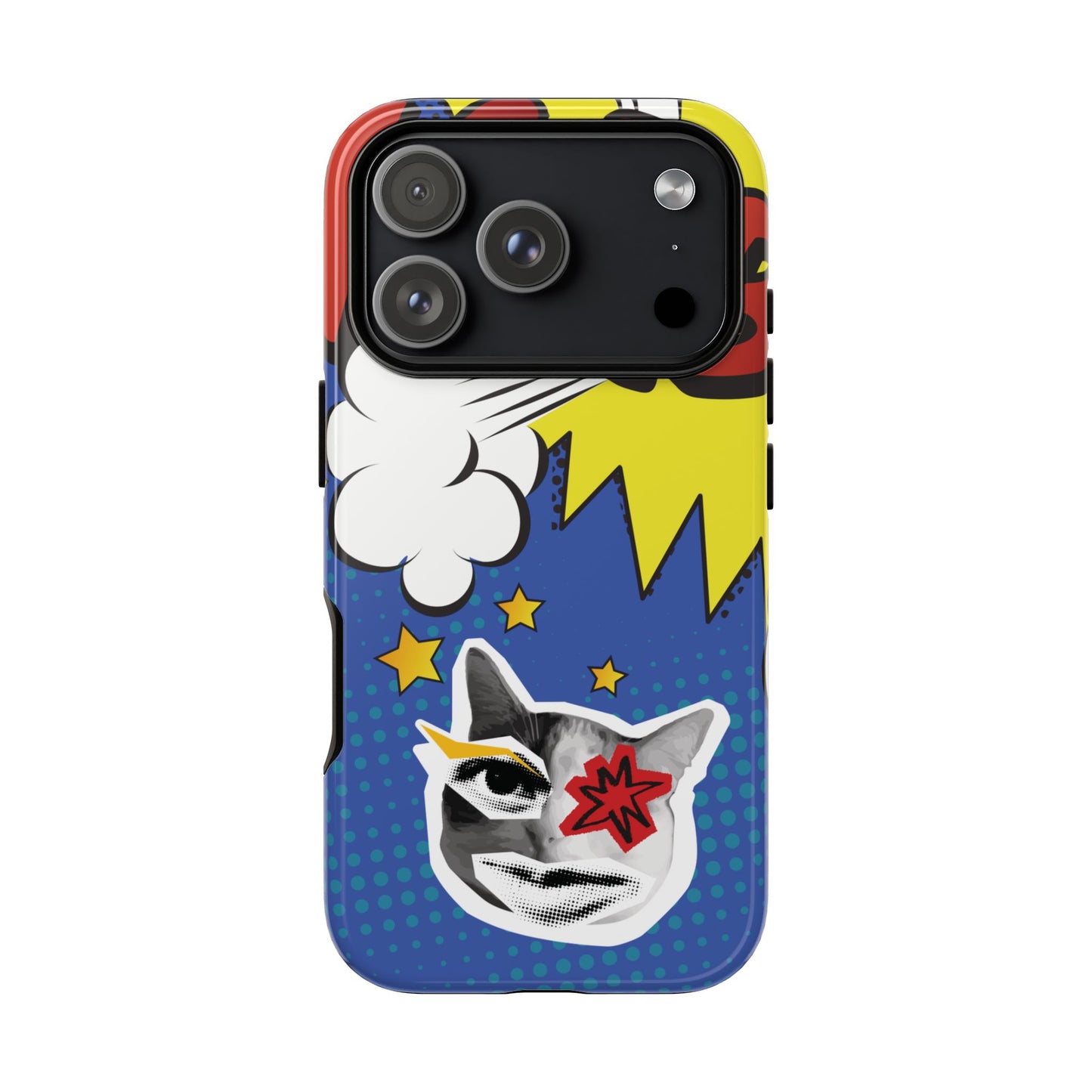 iPhone 17 Pro / Glossy Phone Case - Bold Blue Pop Art Cat Phone Case