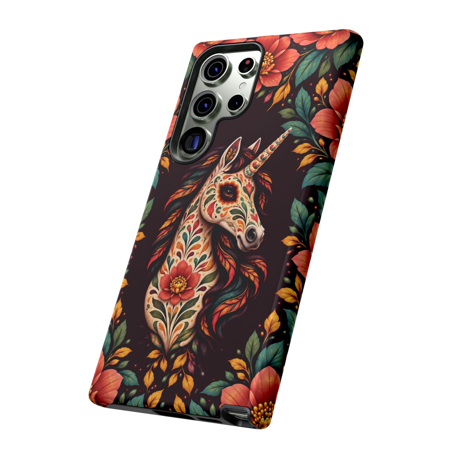 Elegant Terracotta and Teal Calavera Unicorn Phone Case - Phone Case
