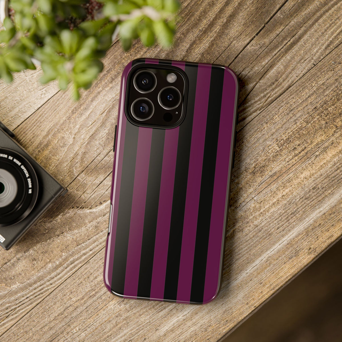 Trendy Plum & Black Stripe Pattern Phone Case - Purple Phone Case