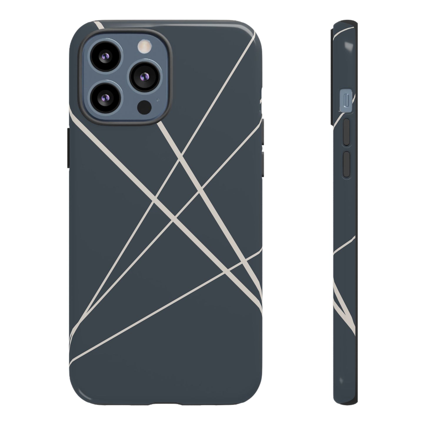 iPhone 13 Pro Max / Glossy Phone Case - Abstract Blue with Beige Lines Phone Case