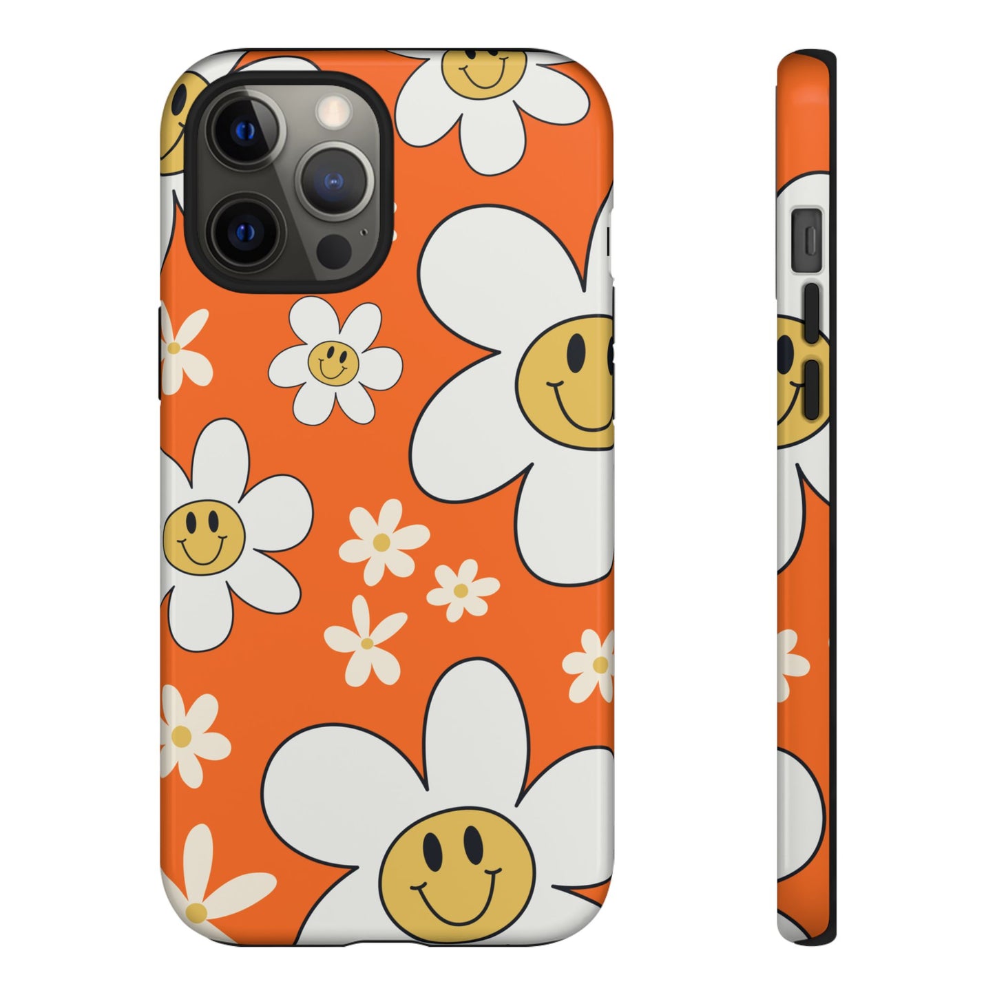 Fun Retro Daisy Pattern with Orange Background Phone Case - Orange Phone Case - iPhone 12 Pro Max / Glossy