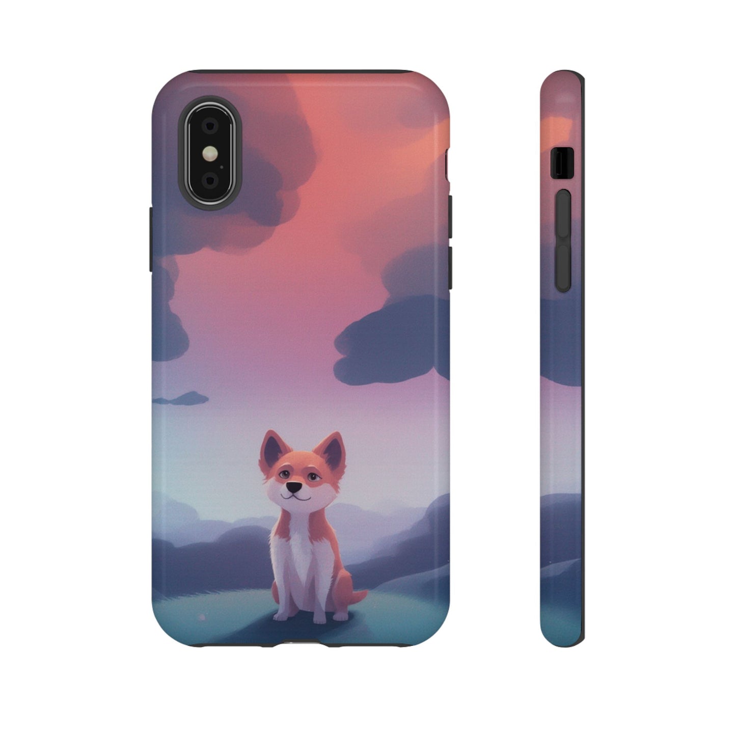 iPhone XS / Glossy Phone Case - Cute Dog & Cloud Design Phone Case