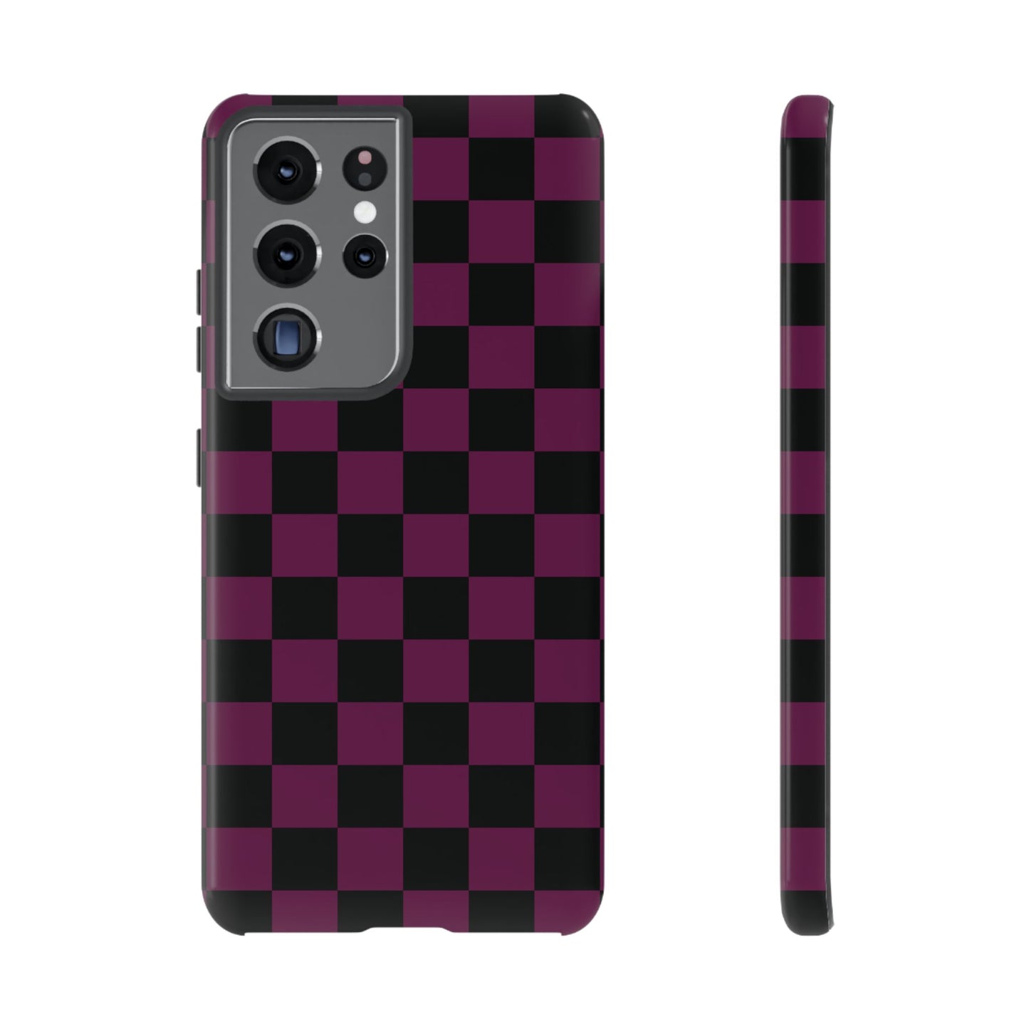 Samsung Galaxy S21 Ultra / Glossy Phone Case - Trendy Plum & Black Checked Pattern Phone Case