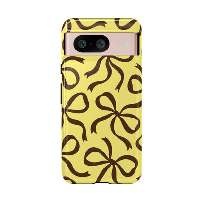 Bold Butter Yellow and Chocolate Brown Bow Pattern Phone Case