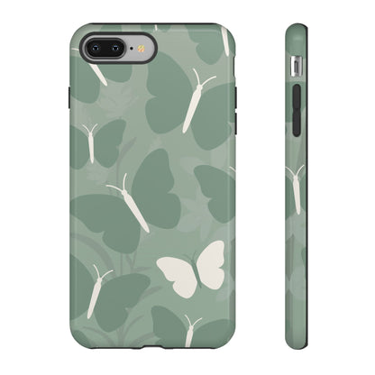 iPhone 8 Plus / Glossy Phone Case - Minimalist Mint Green Butterfly Pattern Phone Case