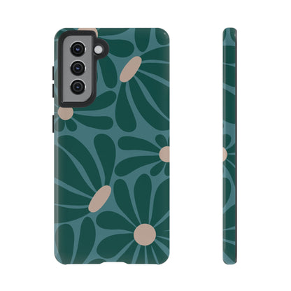 Samsung Galaxy S21 / Glossy Phone Case - ’Retro Turquoise Daisy Pattern’ Phone Case