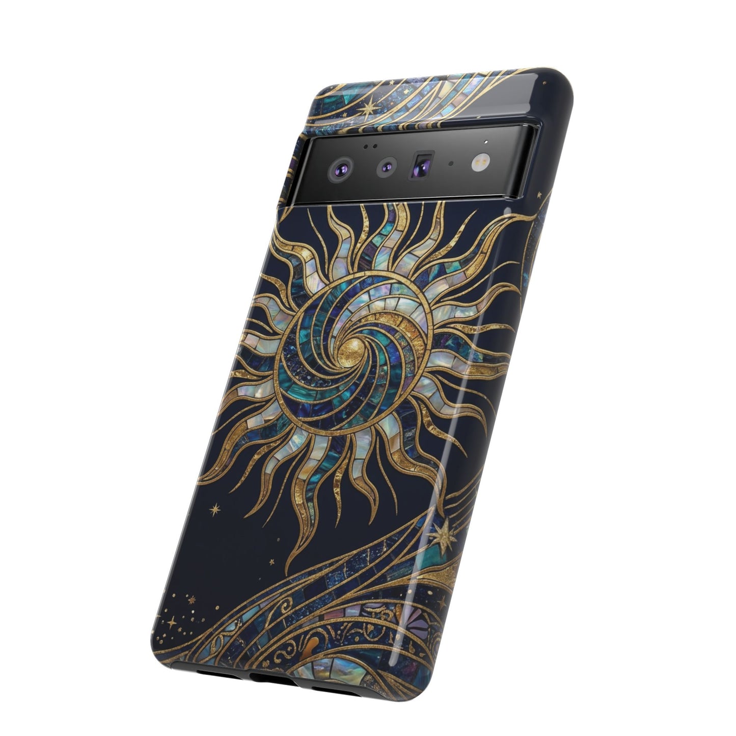 Elegant Navy & Gold Solar Spiral Phone Case