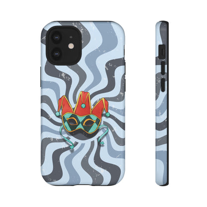 iPhone 12 Mini / Glossy Phone Case - Venetian Jester Mask – Blue Retro Soft Revival Phone Case