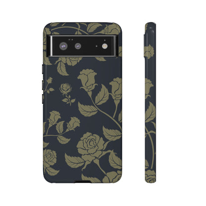 Google Pixel 6 / Glossy Phone Case - ’Blue & Olive Rose Pattern’ Phone Case