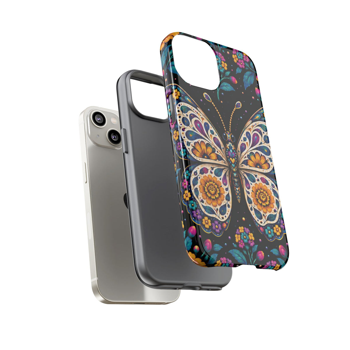 Vibrant Purple and Teal Calavera Butterfly Phone Case - Multicolor Phone Case