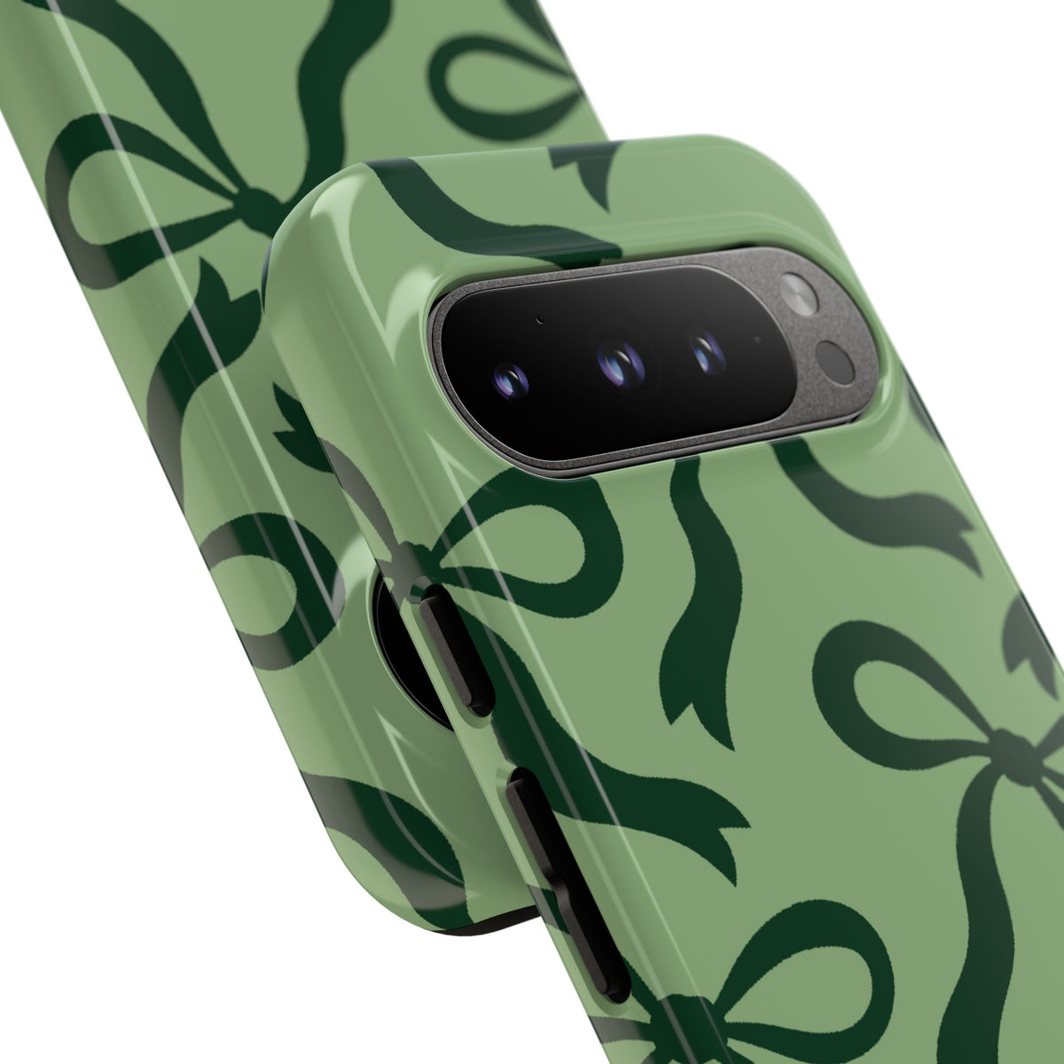 Bold Sage Green and Forest Green Bow Pattern Phone Case - Green Phone Case