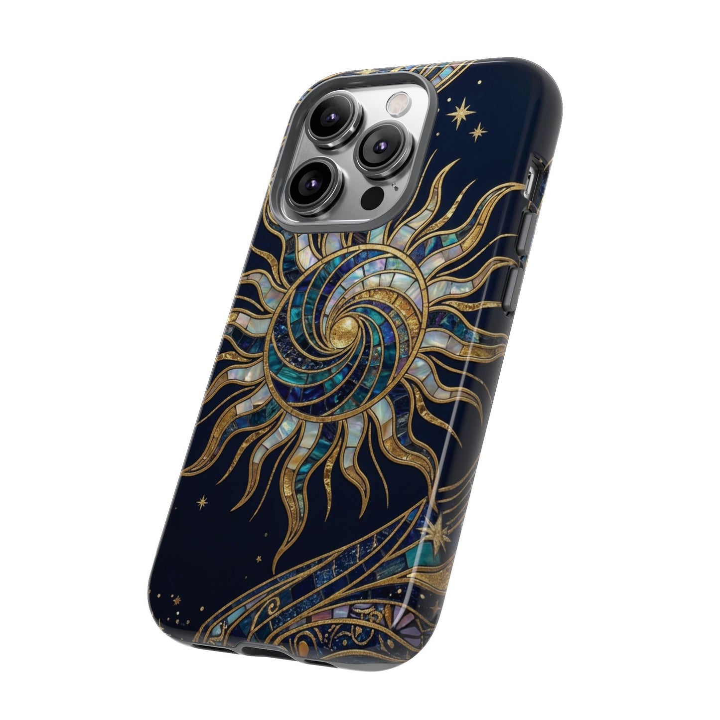 Elegant Navy & Gold Solar Spiral Phone Case