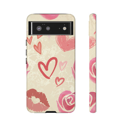 Cute Pink Heart & Rose Pattern Phone Case - Pink Phone Case - Google Pixel 6 / Glossy
