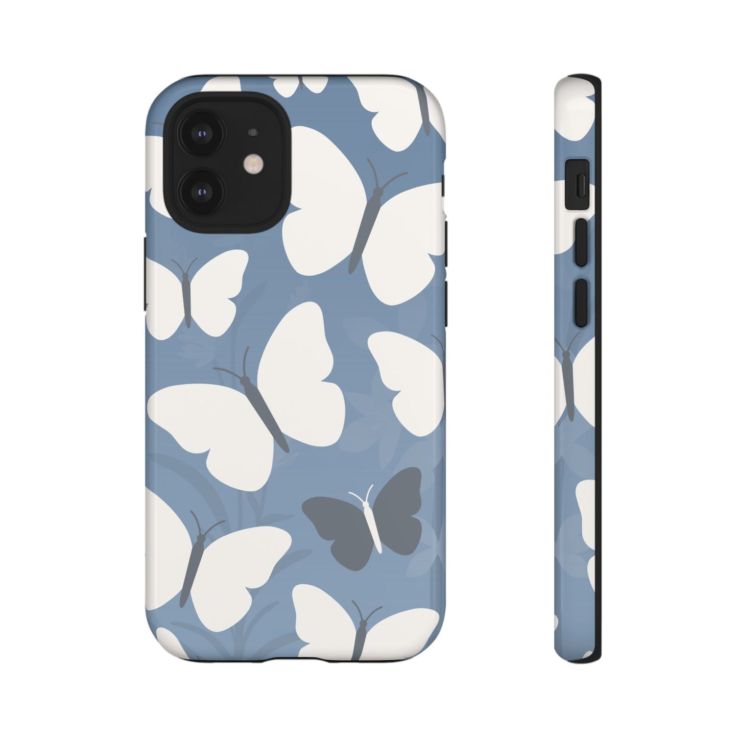 iPhone 12 Mini / Glossy Phone Case - Minimalist Light Blue Butterfly Pattern Phone Case