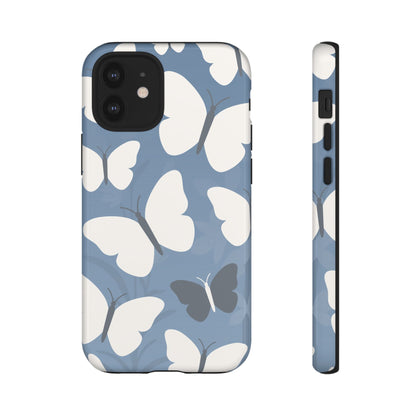 iPhone 12 Mini / Glossy Phone Case - Minimalist Light Blue Butterfly Pattern Phone Case