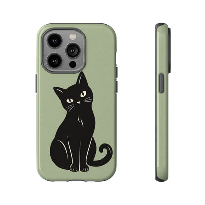 Minimalist Sage Green & Black Cat Phone Case