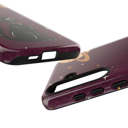 Whimsical Plum Celestial Black Cat Phone Case