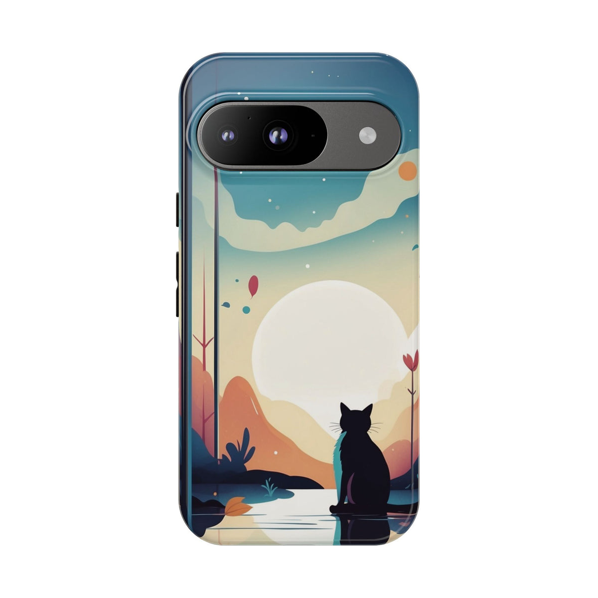 Stylised Cat & Moon Design Phone Case - Multicolor Phone Case - Google Pixel 9 / Glossy