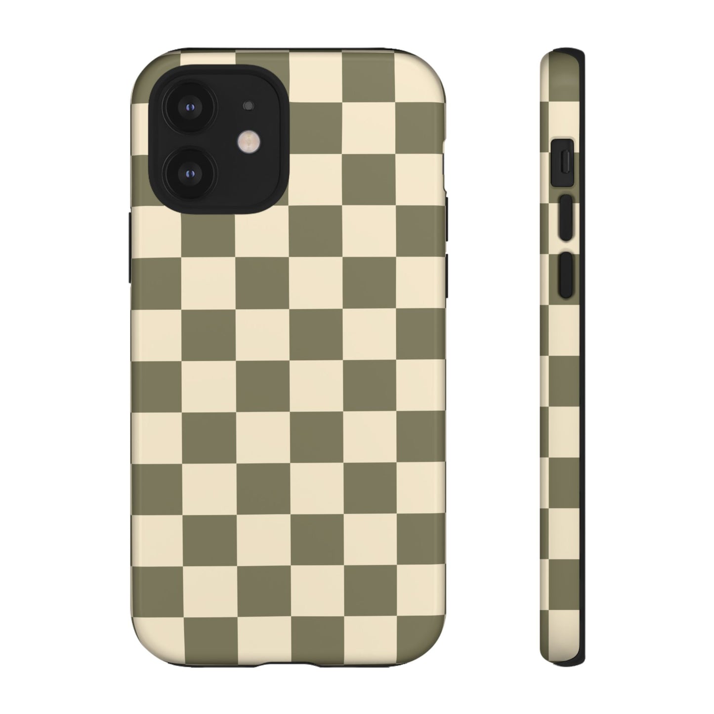 iPhone 12 / Glossy Phone Case - ’Green Checkered Pattern’ Phone Case