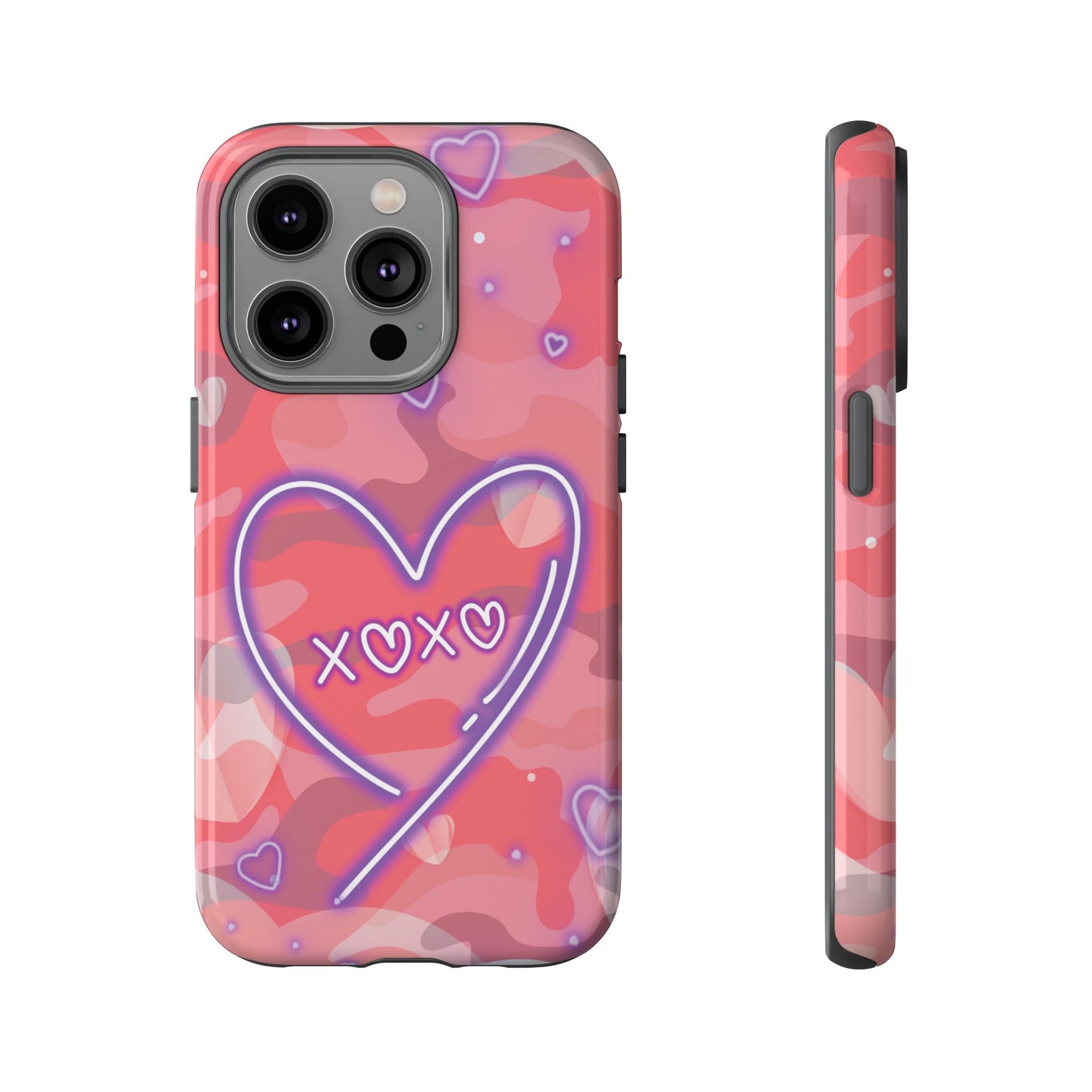 Love Heart Neon Camo Phone Case - Pink Phone Case - iPhone 14 Pro / Glossy