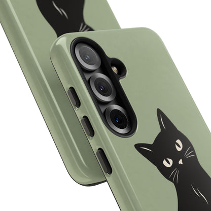 Minimalist Sage Green & Black Cat Phone Case