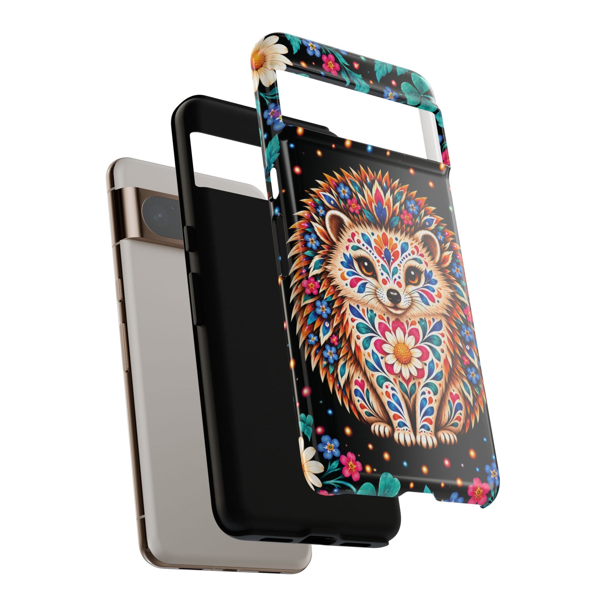 Vibrant Orange and Turquoise Calavera Hedgehog Phone Case - Multicolor Phone Case