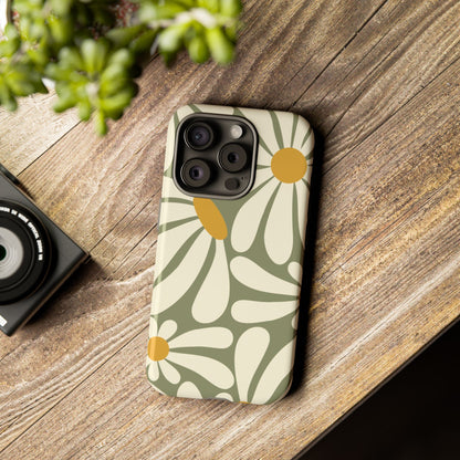 Retro Green Daisy Pattern #1 Phone Case - Green Phone Case