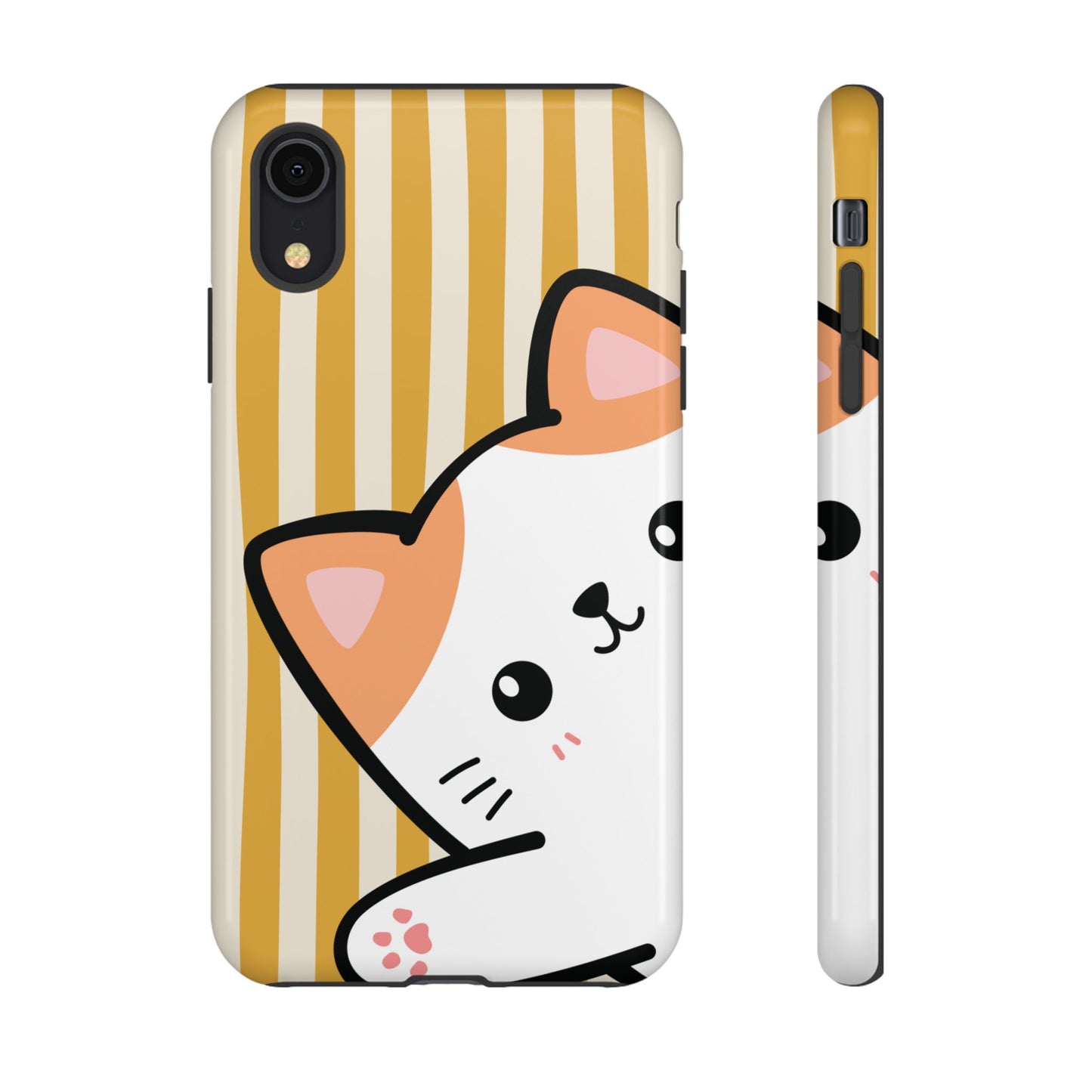 iPhone XR / Glossy Phone Case - Peakaboo Cat with Yellow Stripe Pattern Phone Case
