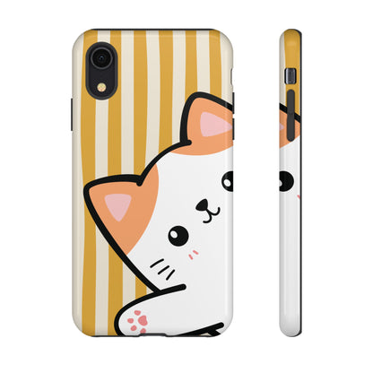 iPhone XR / Glossy Phone Case - Peakaboo Cat with Yellow Stripe Pattern Phone Case