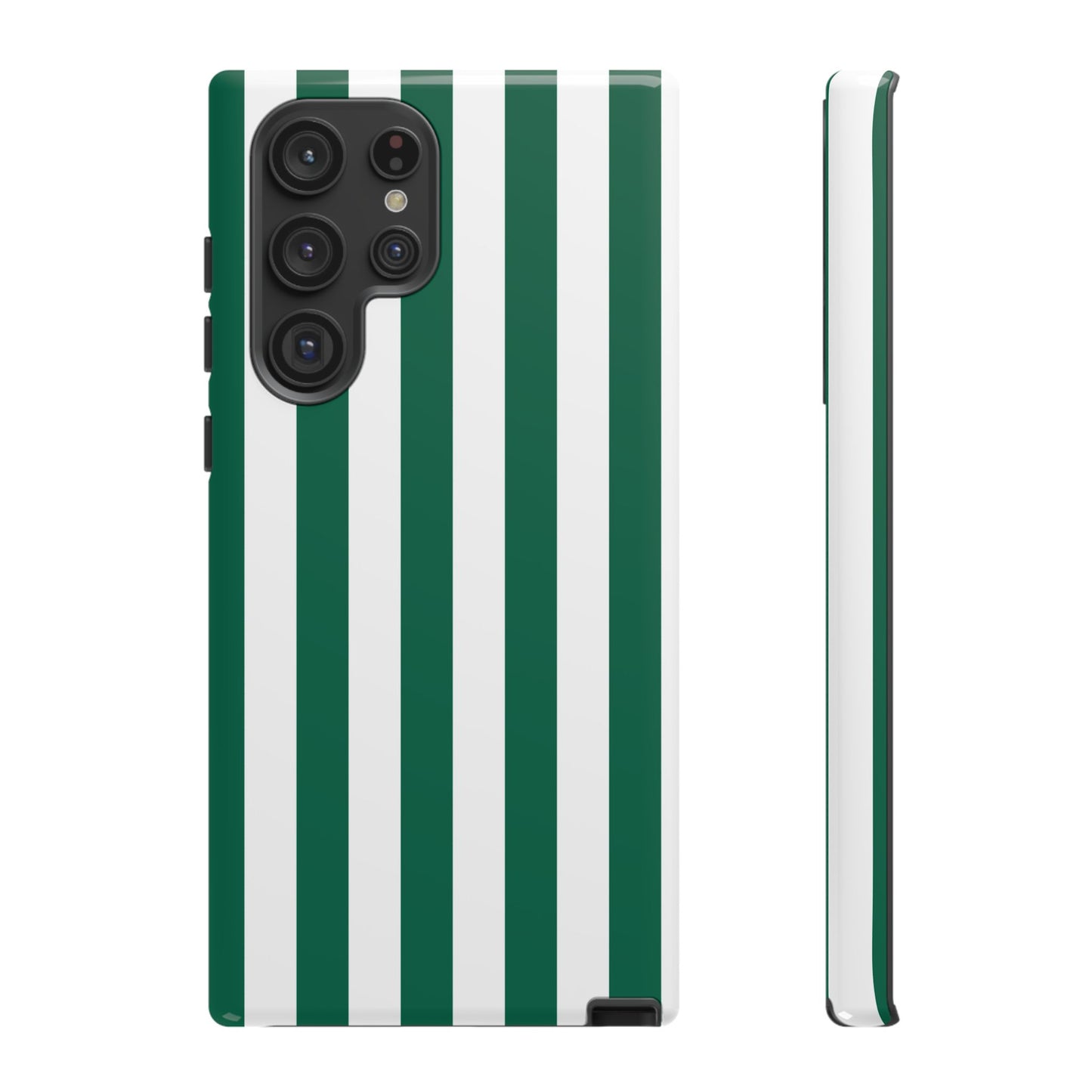 Samsung Galaxy S22 Ultra / Glossy Phone Case - Simple Green & White Stripe Pattern Phone Case