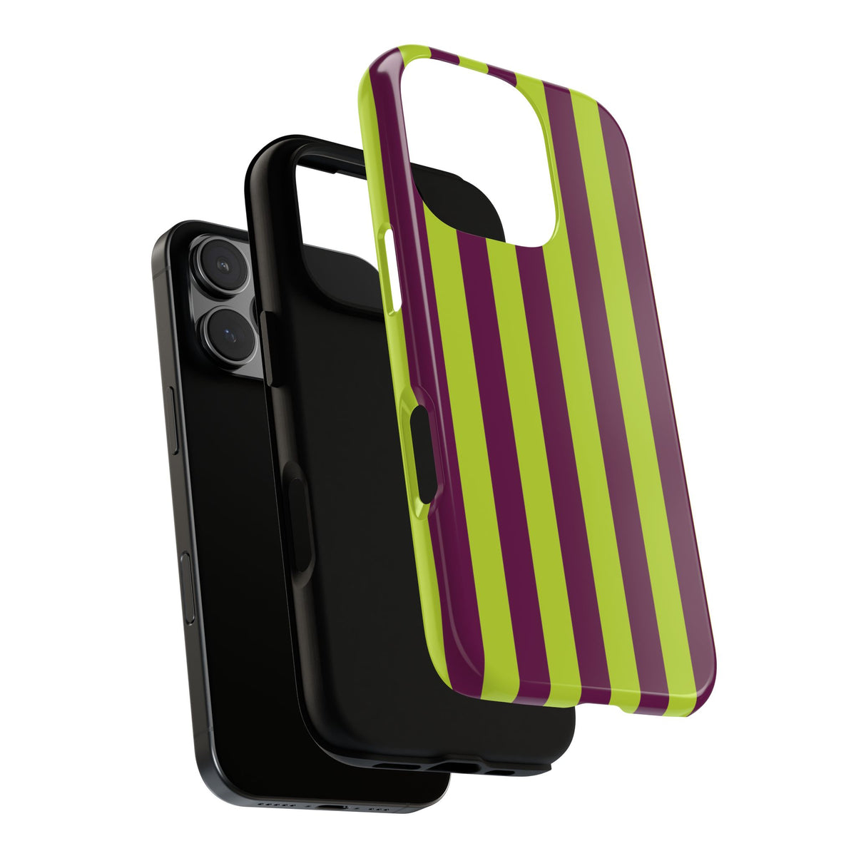 Trendy Neon Lime Green & Plum Stripe Pattern Phone Case - Green Phone Case