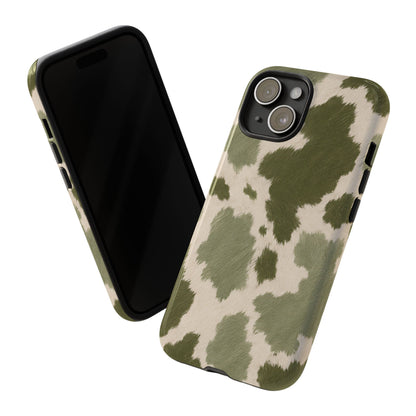 Stylish Olive Green Cow Print Phone Case - Green Phone Case