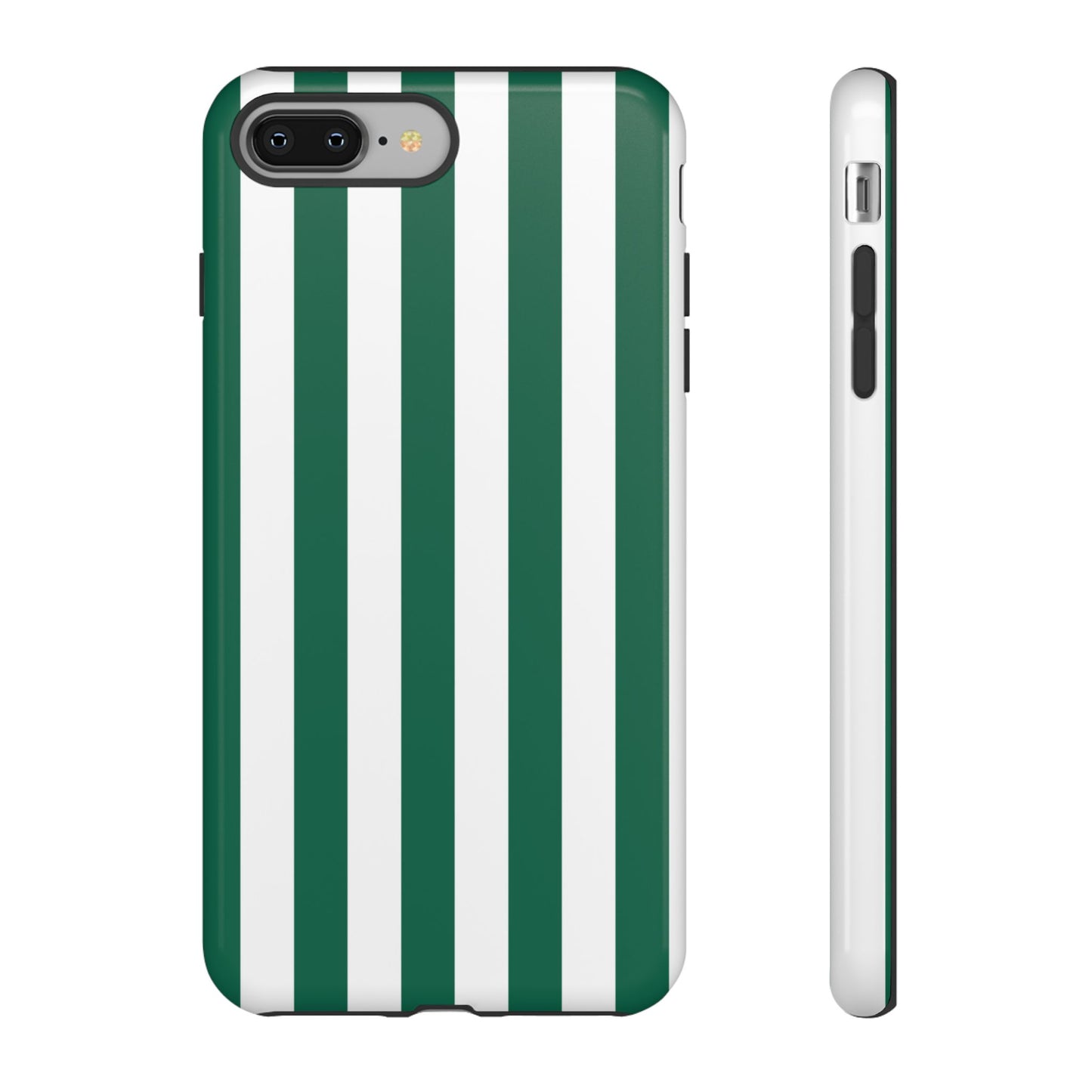 iPhone 8 Plus / Glossy Phone Case - Simple Green & White Stripe Pattern Phone Case