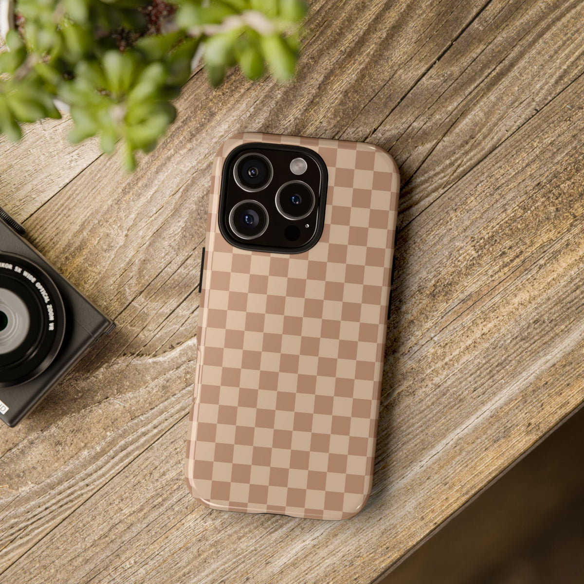 Bold Tan Small Checked Pattern Phone Case - Brown Phone Case