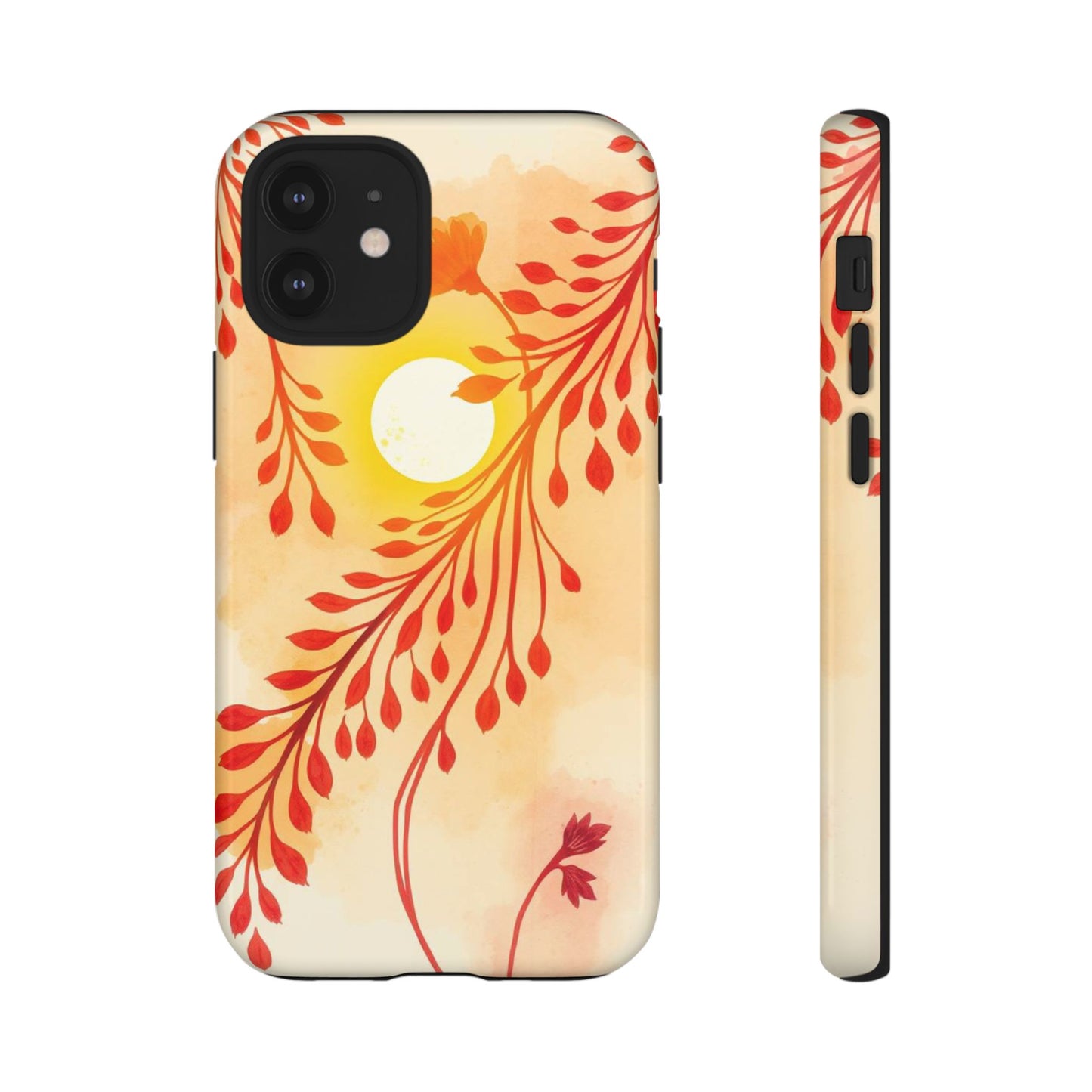 iPhone 12 Mini / Glossy Phone Case - Boho Chic Watercolour Sunset Design Phone Case