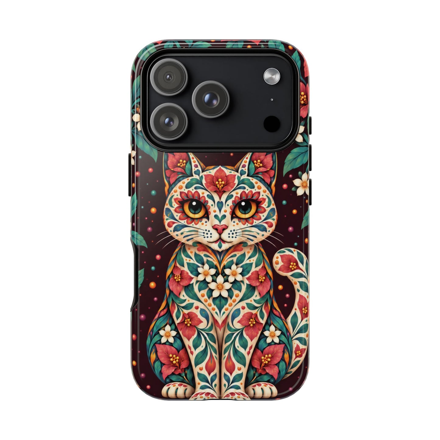 Vibrant Terracotta and Teal Calavera Cat Phone Case - Multicolor Phone Case - iPhone 17 Pro / Glossy