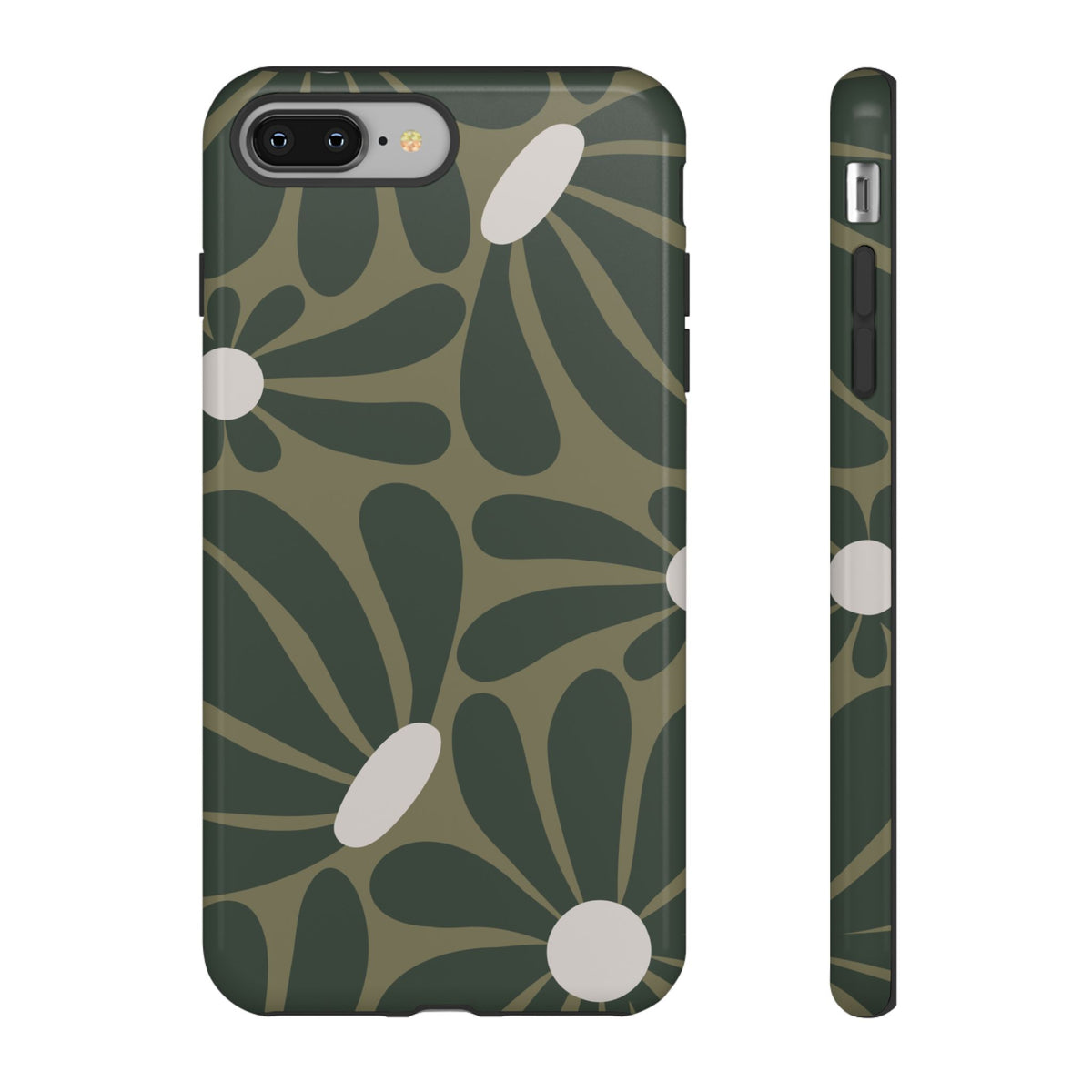 Retro Olive Green Daisy Pattern Phone Case - Green Phone Case - iPhone 8 Plus / Glossy